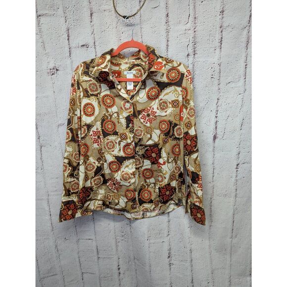 Liz Co Stretch Vintage Blouse Women's Cotton Spandex Button Up Equestrian Button - Picture 1 of 7